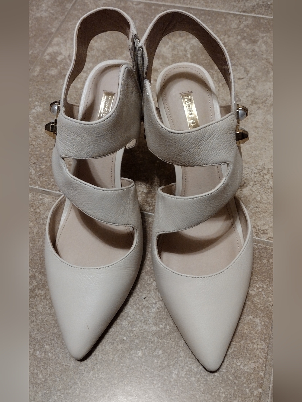 Louise et Cie Off White Leather Strappy Pointed-Toe Heels